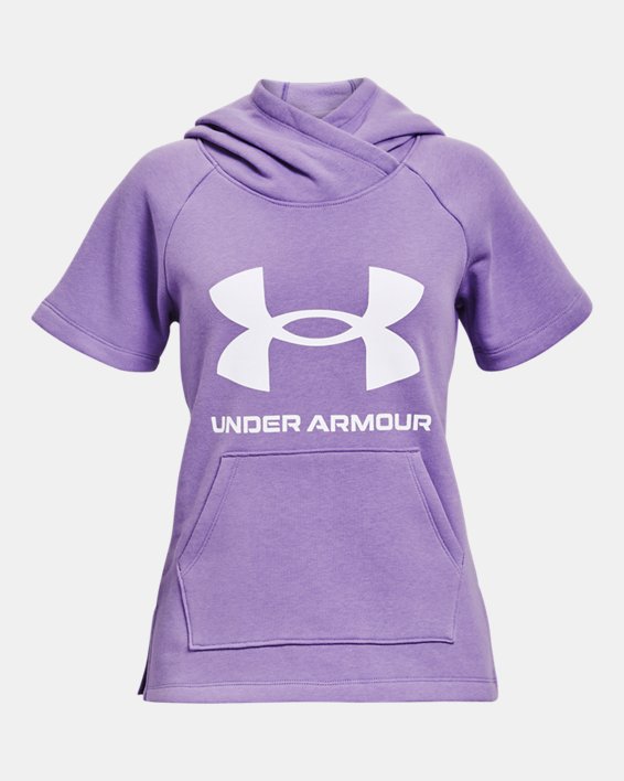 Girls' UA Rival Fleece Short Sleeve Hoodie, Purple, pdpMainDesktop image number 0